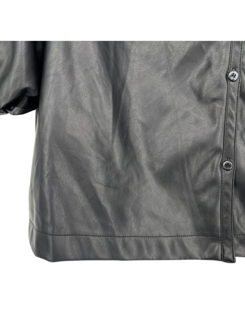 Avec Les Filles Faux Leather Short Sleeve Black Blouse Size XL NWT Edgy Chic - Picture 3 of 10